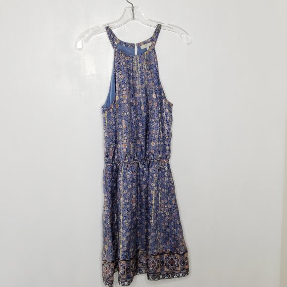 Joie Makana D Metallic Silk Dress Floral Halter Periwinkle Women Small - Picture 5 of 12